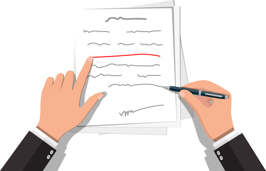 Hands of Author with Pen Working on Document