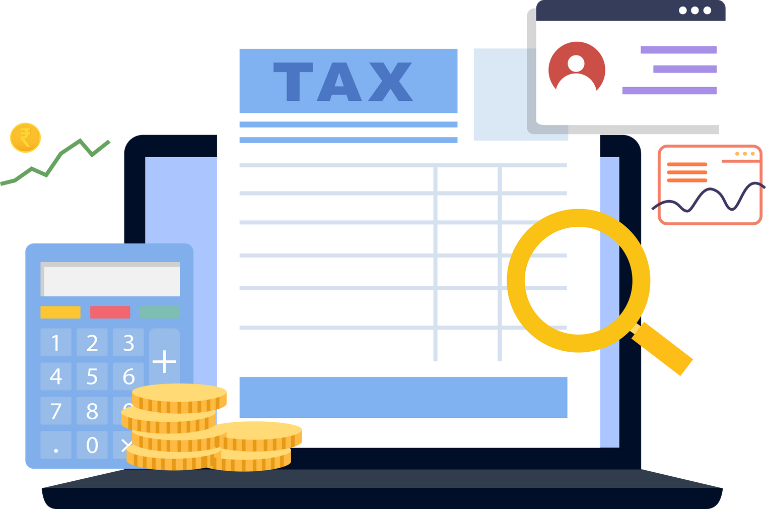 Online Tax payment, Filling tax form, Aduit report, Accounting and Financial Management Concept