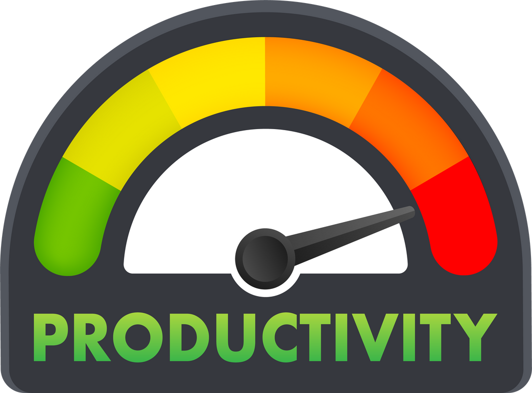 Productivity icon on speedometer. High Productivity meter. Vector stock illustration.