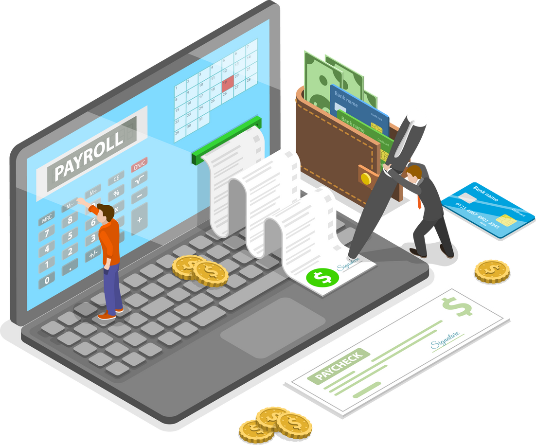 3D Isometric Flat  Conceptual Illustration of Payroll System